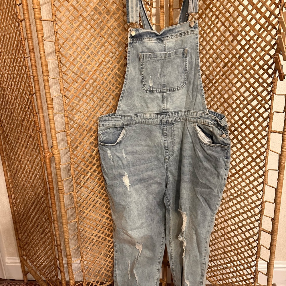 Distressed Denim Overalls